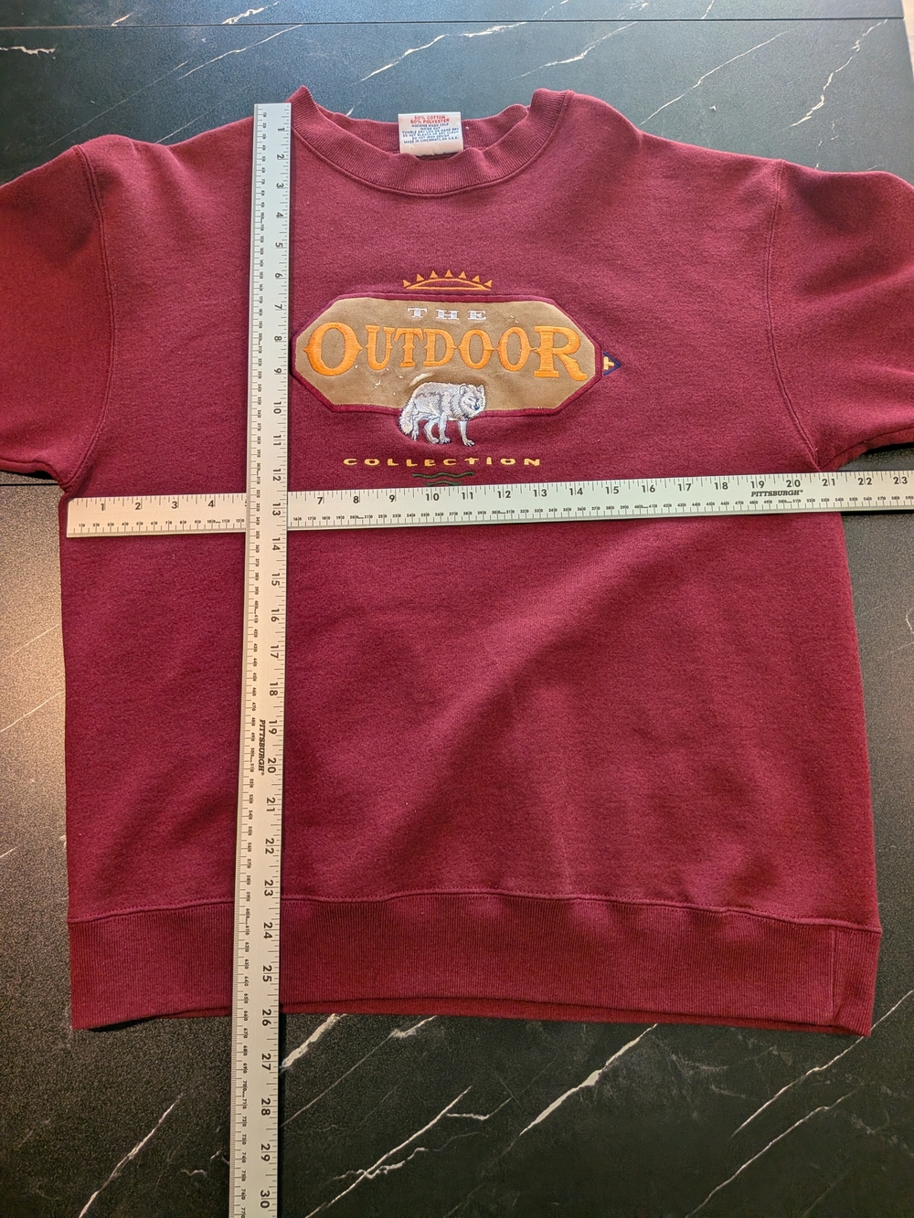 VINTAGE unisex Burgundy 'Outdoor' Embroidered Sweatshirt - Picture 7 of 8